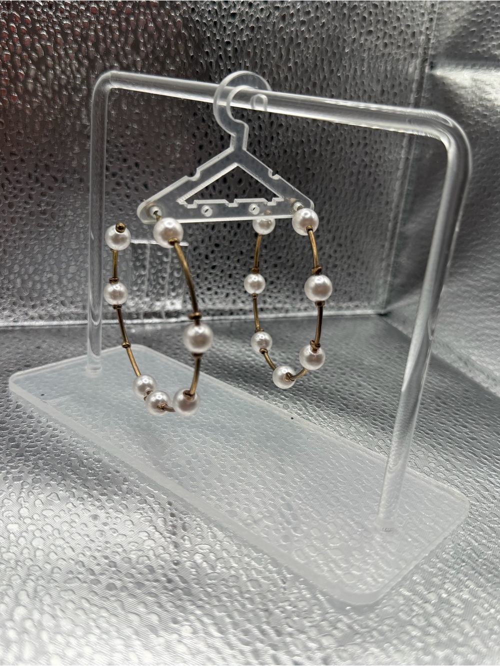 Gold Pearl Beaded Hoop Earrings - White Pearls
